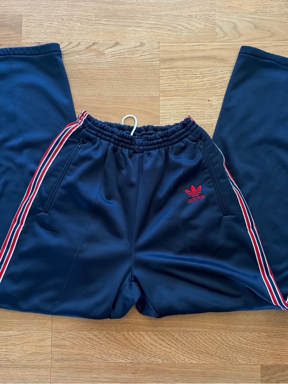 adidas Navy Joggers with Red & White Side Stripes